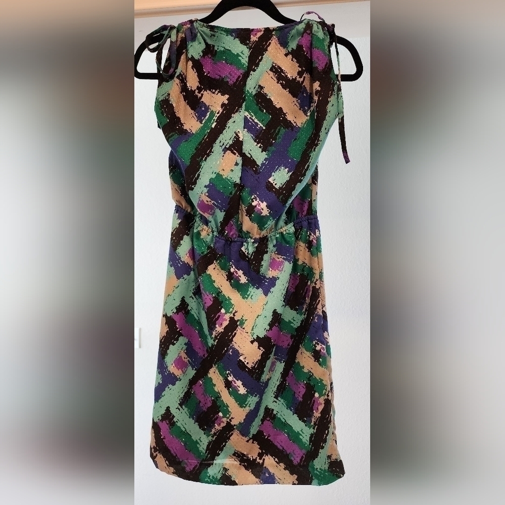 Banana Republic Dress 0 Blue Wrap Shoulder Ties Colorful Career - Picture 2 of 4